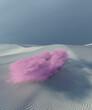 Sci-Fi surreal dunes with pink cloud in dreamy desert. 3d render, 3d illustration.