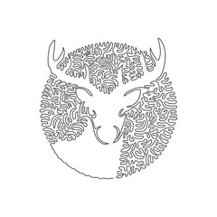 Wall Mural - Continuous one curve line drawing of adorable deer, abstract art in circle. Single line editable stroke vector illustration of impressive antlers for logo, wall decor and poster print decoration