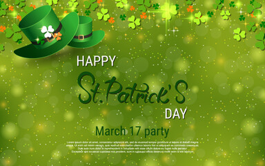 Wall Mural - St.Patrick's Day green vector background with colorful clover leaves and elegant lettering