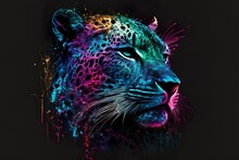Painted Animal With Paint Splash Painting Technique On Colorful Background Jaguar