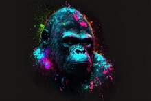 Painted Animal With Paint Splash Painting Technique On Colorful Background Gorilla