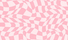 Checkerboard Background In Pink Colors,  Retro Groovy Wavy Psychedelic Checkerboard Pattern. Vector Illustration