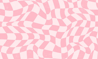 Wall Mural - checkerboard background in pink colors,  retro groovy wavy psychedelic checkerboard pattern. vector illustration