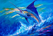 Sailfish jumping, acrylic painting. Generative AI