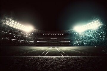 Wall Mural - Sports background in night. Football, Cricket stadium in a defocused 3d lighting background. Generative AI