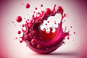 Sticker - A realistic liquid swirl in a that looks like red wine or juice. Red wine and red fruit juice drinks spill and splash, adding a pink flow wave of flowing effervescent fizzy droplets. Generative AI