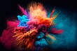 © Kanisorn - Abstract fantasy colorful pigment background. Explosion powder rainbow colors on black background.