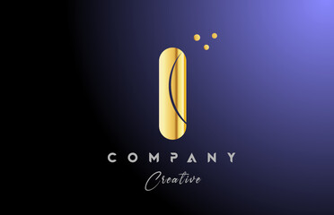 gold golden I alphabet letter logo icon design. Yellow blue color with dots. Creative template for company and business