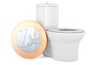 Toilet bowl with euro coin. 3D rendering