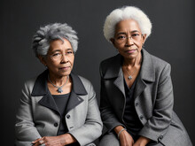 Portrait Of An Elderly Lesbian Black Couple With Short Grey Hair - AI