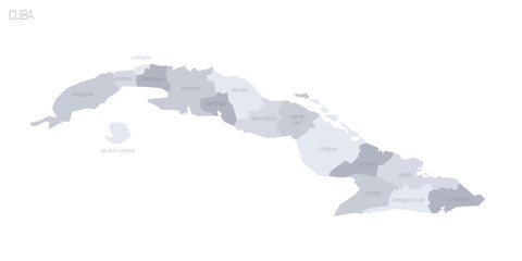 Poster - Cuba political map of administrative divisions - provinces. Grey vector map with labels.