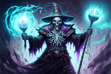 Wall Mural - undead sorcerer necromancer casting spells