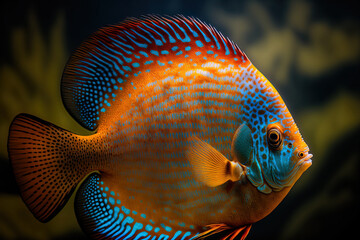 Wall Mural - Beautiful fish from the aquarium's Symphysodon discus collection. Generative AI