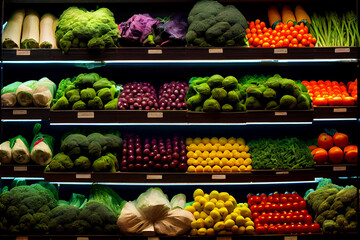 Wall Mural - Fresh and colorful Fruit and vegetable section of the supermarket