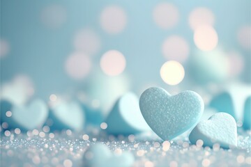 Poster - Cute hearts blue, Valentine's Day, bokeh lights Micro hearts.