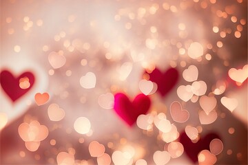 Canvas Print - Valentine's Day, bokeh lights Micro hearts. Cute hearts.