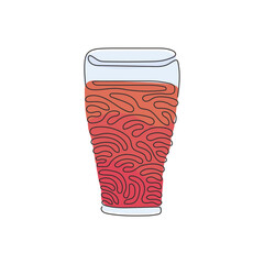 Wall Mural - Single continuous line drawing soft drink in glass. Cold cola soda to crave for refreshing feeling. Drink to quench thirst. Swirl curl style. Dynamic one line draw graphic design vector illustration