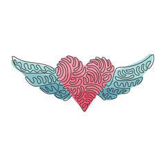 Wall Mural - single continuous line drawing heart with open wings holiday romantic decoration logo vector image. 