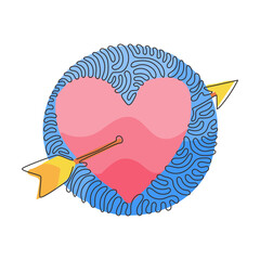 Wall Mural - continuous one line drawing heart with arrow icon doodle style. vector illustration. romantic decora