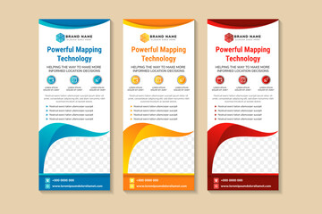 Wall Mural - powerful mapping technology banner design template with vertical layout. white background with blue,