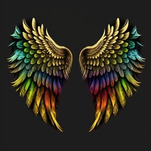  A Pair Of Colorful Wings On A Black Background With Space For Text Stock Photo - Budget - Free.