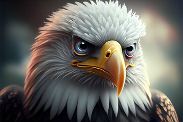 Wall Mural - American Bald Eagle - Generative AI image of a patriotic American Bald Eagle to represent American democracy, patriotism, politics, freedom, and independence