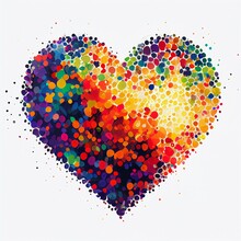 Heart Colorful Points Of Color Pointillism Art Romance Valentine Love, Generative Ai
