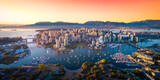Fototapeta Miasto - Beautiful aerial view of downtown Vancouver skyline, British Columbia, Canada at sunset