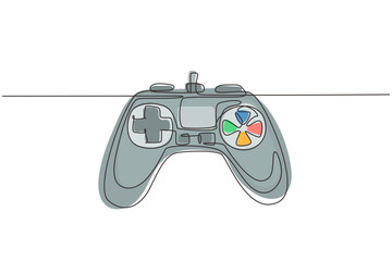 Single continuous line drawing video games PlayStation gaming controller. Computer game competition. Gaming concept for fun. Joysticks isolated. One line draw graphic design vector illustration