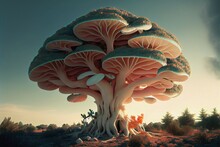 Mushrooms, Colorful, Psychedelic. Mind Bending, Dmt, Digital, Illustration, Painting, Artwork, Scenery, Background, Alien, Mycelial Network Mushrooms, Colorful, Psychedelic Dmt,  Generative Ai