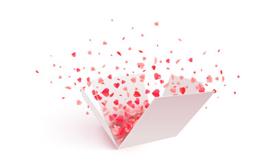 Wall Mural - Open Gift Box with Hearts Confetti Burst. Valentines Day. Vector Design