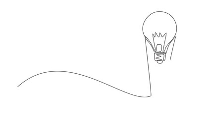 Wall Mural - Animated self drawing of continuous line draw businesswoman through telescope in air balloon-light bulb. Woman in lightbulb balloon search to business idea ahead. Full length single line animation