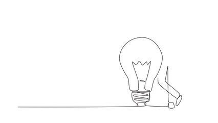 Canvas Print - Animated self drawing of continuous line draw businessman leaning on light bulb, idea. Business people have ideas leaning against the lamp symbol is good idea. Full length single line animation