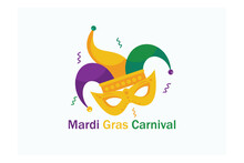 Harlequin Hat Mask Mardi Gras Carnival Icon Image, Flat Vector Modern Illustration