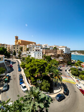 Spain, Balearic Islands, Mahon, Winding Street Seen FromParcRochinain Summer