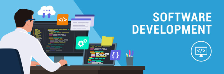 Software developer working with computers