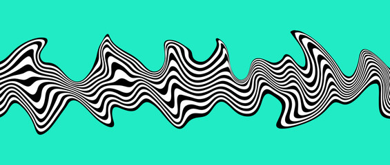 Sticker - Abstract optical illusion wave ?n green background. A flow of black and white stripes forming a wavy distortion effect. Vector Illustration.