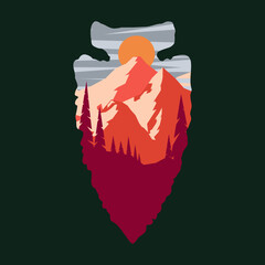 Wall Mural - arrowhead with mountain landscape. design element for poster, card, banner, emblem, sign. vector ill