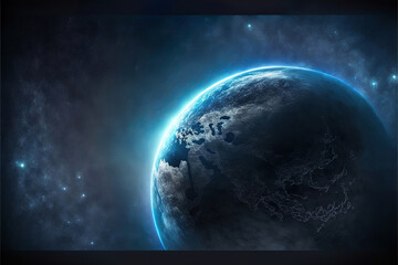 Wall Mural - mysterious alien blue planet in outer space, generative ai