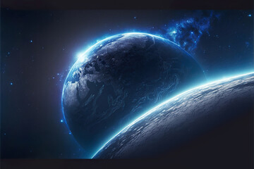 Wall Mural - mysterious alien blue planet in outer space, generative ai
