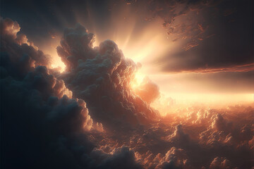 Poster - sunset over the mountains with beautiful clouds, generative ai