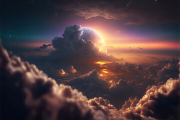 Poster - sunset over the mountains with beautiful clouds, generative ai