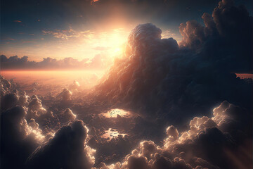 Poster - sunset over the mountains with beautiful clouds, generative ai