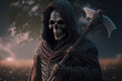 the grim reaper with a scythe, portrait of the death, generative ai