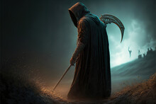 The Grim Reaper With A Scythe, Portrait Of The Death, Generative Ai