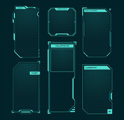 Green vertical HUD frames, futuristic green interface. Vector game futuristic digital display, hud tech future frame illustration