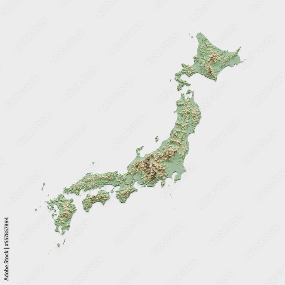 Japan Topographic Relief Map - 3D Render Stock Illustration | Adobe Stock