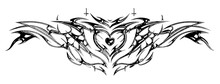 Succubus Womb Tattoo. Demon Heart Sigil, 3D Chrome Metal In Triball Style. Vector Tattoos