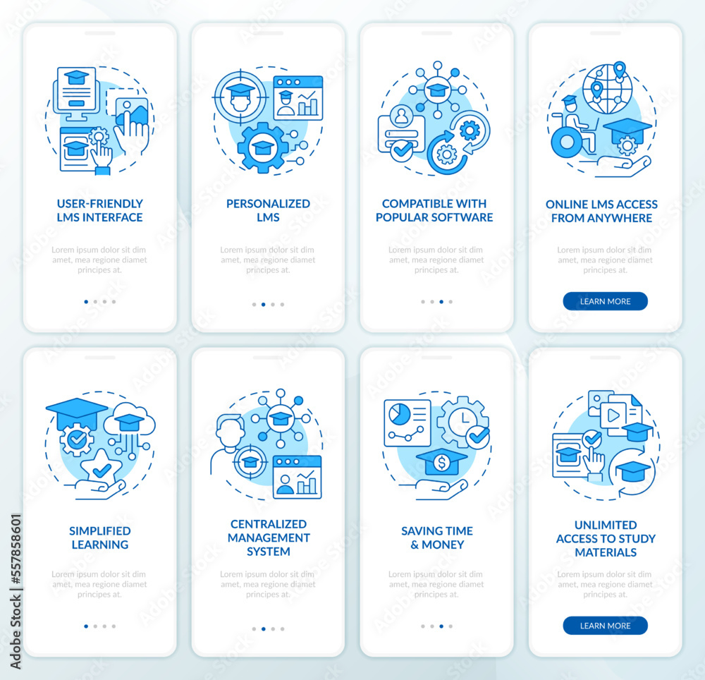 Learning management system blue onboarding mobile app screen ...