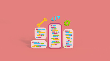 Mobile application software and web development concept 3D render illustration